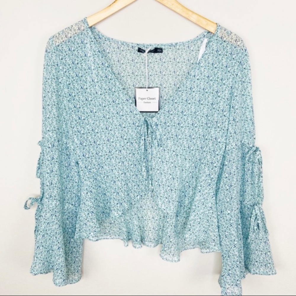NWT PAPER CLOSET Sheer Tie Peplum Blouse, 10